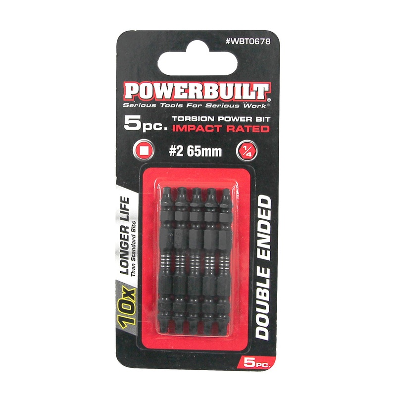 1/4″ Torsion Impact Power Bit – 5pc Robertson #2 x 65mm Long Double Ended Default