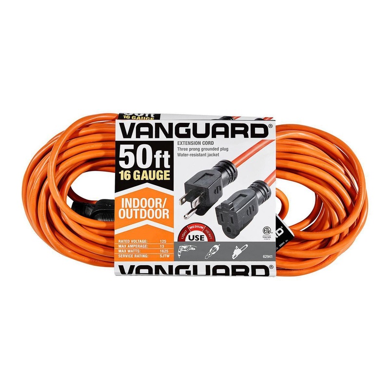 VANGUARD 50 ft. x 16/3 Gauge Indoor/Outdoor Extension Cord, Orange